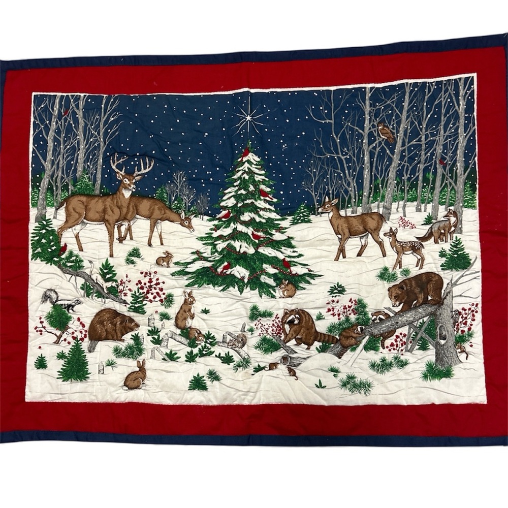 Handmade Animal Christmas Quilt Wall Hanging 
30’ X 39.’ Red/Blue/Brown.